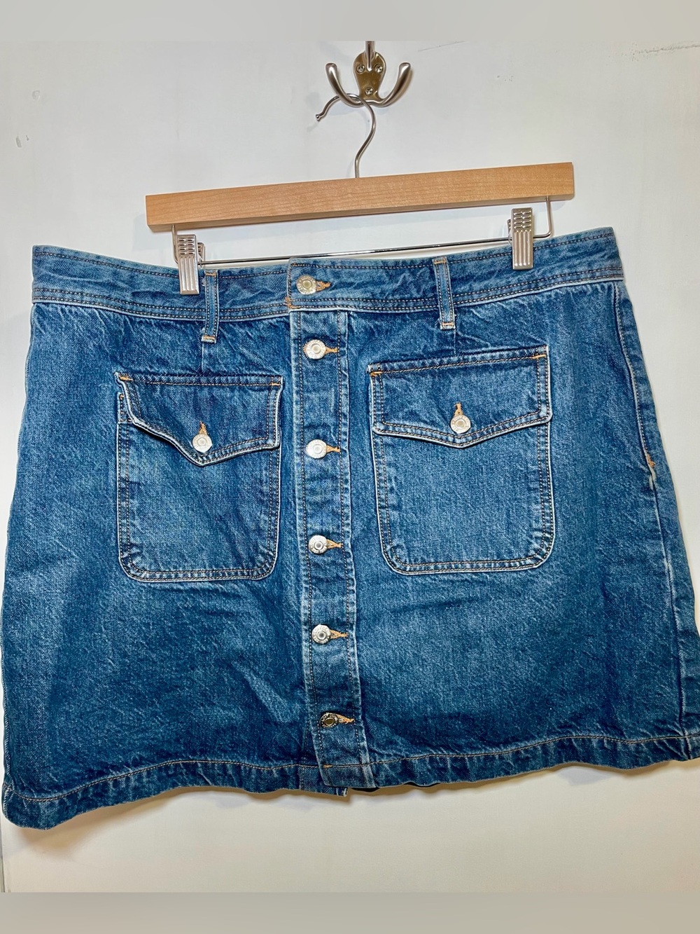 LOFT Brand Classic Denim A-Line Button-Front Mini Skirt -